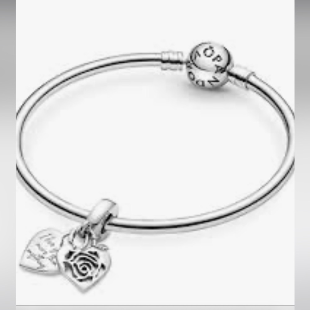 Pandora bangle bracelet with engraved heart charm